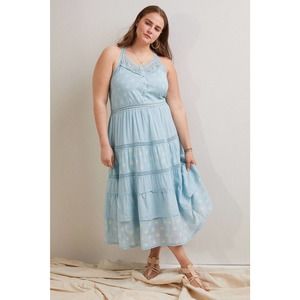 New Anthropologie Pilcro Lace Tiered Midi Dress $188 Blue PLUS 1X